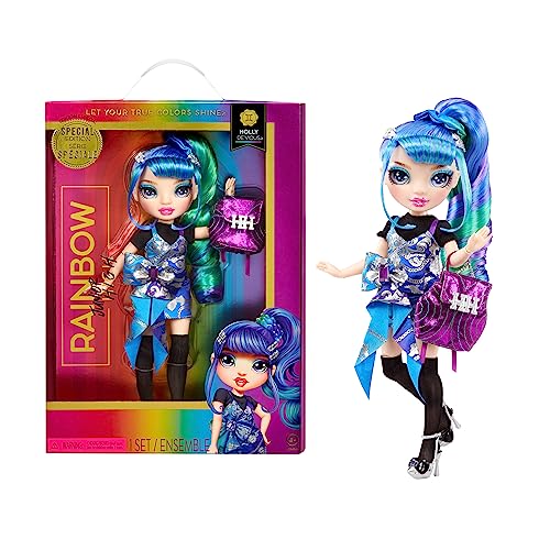 Rainbow High Junior High Special Edition - Holly DE-VIOUS - 23 cm große Blau-grüne Modepuppe mit Zubehör und aufklappbarem, weichem Rucksack - Geschenk & Sammlerstück für Kinder von 4-12 Jahren von Rainbow High