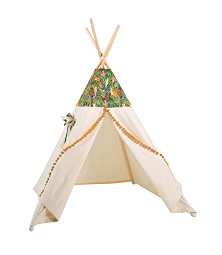 Rainbow Kids Tipi Zelt für Kinder | Baumwollsegeltuch Tippi Kinderzelt, Mehrere Muster und Farben mit und ohne Spielzubehör für Outdoor- und Indoor-Kinderspaß (Dschungel, ohne Zubehör) von Rainbow Kids