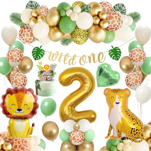 2 Geburtstag Junge Mädchen,Geburtstagsdeko 2 Jahre,Dschungel Kindergeburtstag Deko 2 Jahr,Grüne Gold Luftballon Deko 2. Geburtstag Junge,Wild Two Geburtstagsdeko,Safari Deko 2 Geburtstag Junge Mädchen von Rainllon