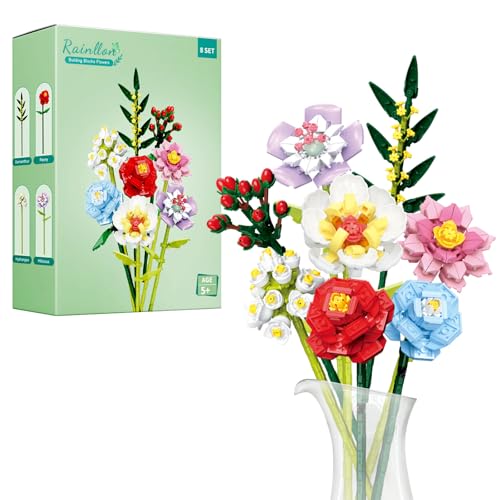 Blumen Bauspielzeugsets,8 Blumenstrauß Bausteine Set,643 Stück Künstliche bausteine Blumenstrauß,Modellbausatz für Erwachsene kinder,Heimdeko,Liebes-Geschenk zum Valentinstag für Mädchen Frauen von Rainllon