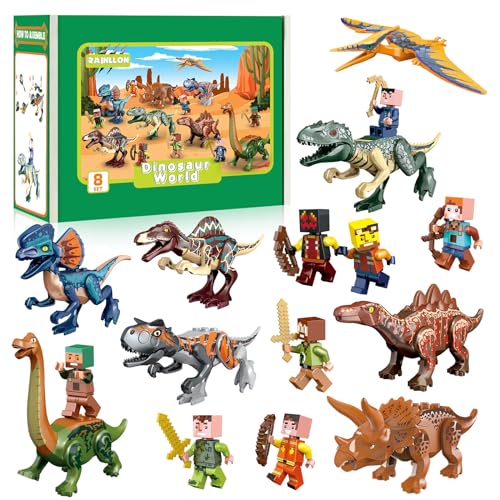 Rainllon Dinosaurier Block Spielzeug Set,16Pcs Dinosaurier Spielzeug Bausteine Set,Bauspielzeug Set Dino,Indominus Rex,Wachkriege,Jurassic Figuren Spielzeug für Kinder ab 5 Jahren Jungen und Mädchen von Rainllon