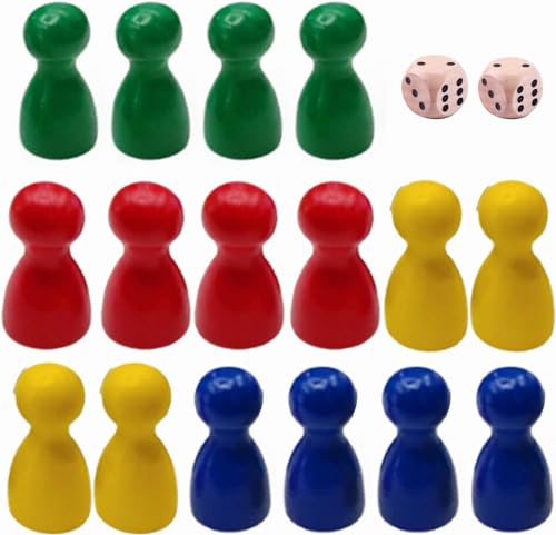 Bunte Spielfiguren,Spielfiguren aus Holz für Brettspiele,Bunte Halmakegel,Holzpuppen Spielfiguren,Spielfiguren Für Brettspiele,16 Pcs Halmakegel aus Holz und 2 Pcs Würfel aus Holz von Rakiuty