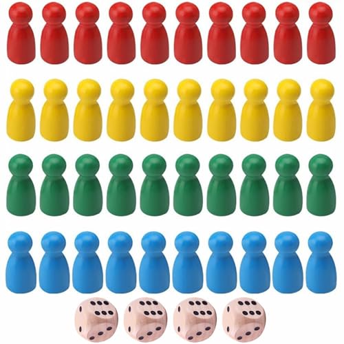 Bunte Spielfiguren,Spielfiguren aus Holz für Brettspiele,Bunte Halmakegel,Holzpuppen Spielfiguren,Spielfiguren Für Brettspiele,40 Pcs Halmakegel aus Holz und 4 Pcs Würfel aus Holz von Rakiuty