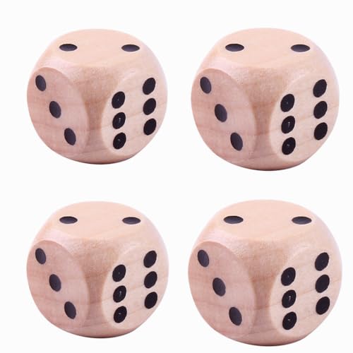 Holzwürfel Groß, Spielwürfel, 4 Stück Würfel Groß, 30mm Würfel Holz 6 Seitige Würfel Brettspiel Kartenspiel Partyspiele Kinder Spiele, Tischkartenspiele Zubehör von Rakiuty