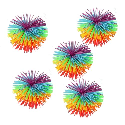 Weiche Pom Bouncy Stress Balls,Bunte Silikon Koosh Ball,Sensory Fidget Stringy Balls,Stringy Balls,Regenbogen Bunt Pom Ball,Bequem Weich Aus Aktives Spielzeug Zum Stressabbau,5 Stücke von Rakiuty