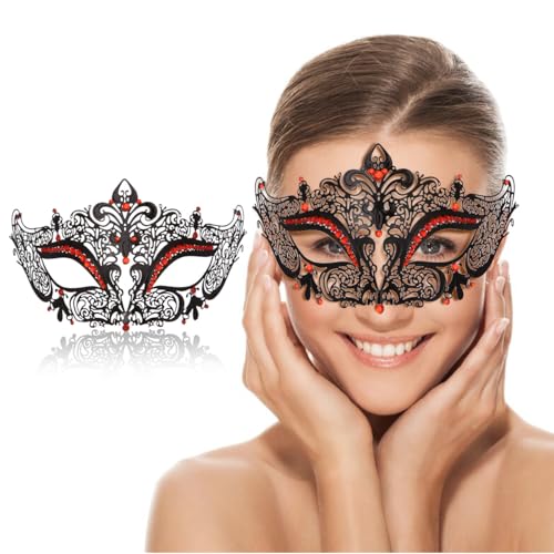 Maskerade-Maske für Damen, venezianische Metallmaske für Party, Halloween, Kostüm, Cosplay (Eule, Rot) von Ralleyfun