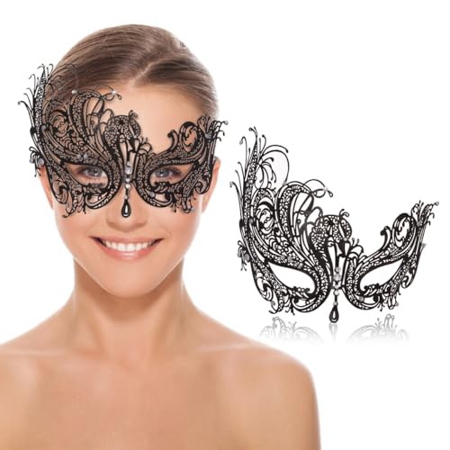 Maskerade Maske für Damen, venezianische Metallmaske für Party, Halloween, Kostüm, Cosplay (Phoenix Black) von Ralleyfun