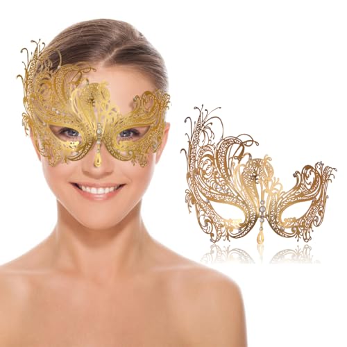 Maskerade Maske für Damen, venezianische Metallmaske für Party, Halloween, Kostüm, Cosplay (Phoenix Gold) von Ralleyfun