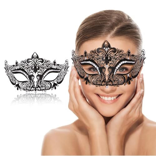 Maskerade Maske für Frauen, venezianische Metallmaske für Party, Halloween, Kostüm, Cosplay (Eule, schwarz) von Ralleyfun