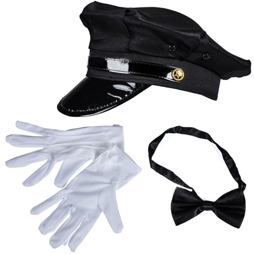 Chauffeurhut, Schnurrbärte, Brillen, Fliege, Handschuhe, Set für Halloween, Chauffeur, Rollenspiele, Junggesellinnenabschied, Foto-Requisiten von Ralondbey