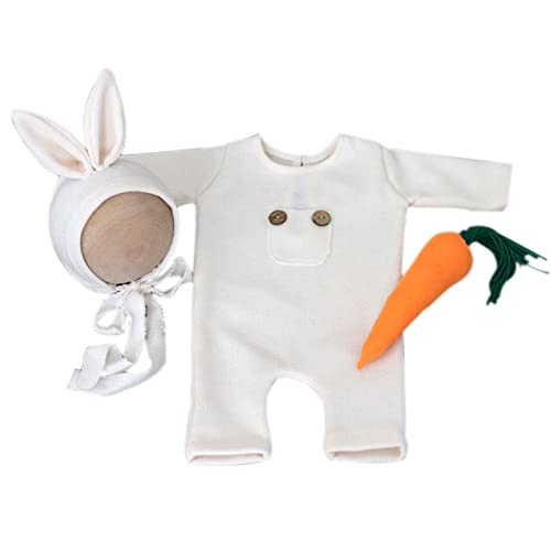 Fotografie Requisiten Für Babys Jungen Und Mädchen Unisex Strampler Und Mütze Karotten Set Kopfschmuck Und Overalls Für Neugeborene Kaninchen Kostüm Outfit von Ralondbey