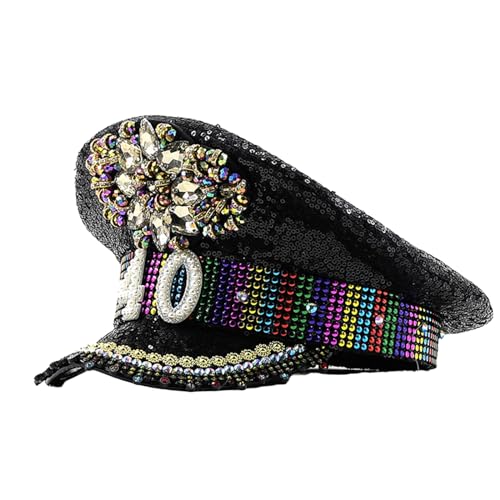 Ralondbey Hut, bunter Strass-Hut für Braut, Cosplay, Kostüm, Party, Blingbling Pailletten, Hut, Bühnenauftritte, Requisiten, Militärhut von Ralondbey