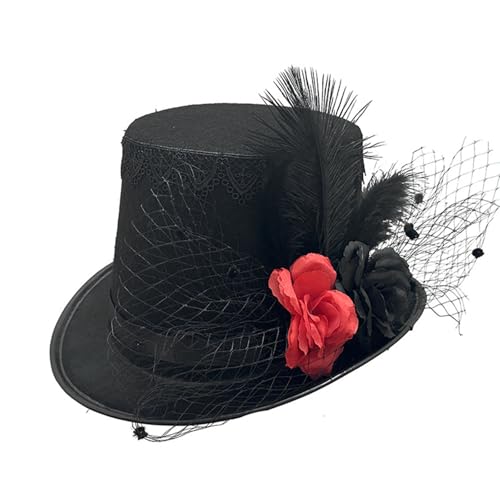 Ralondbey Hut Damen Herren Unisex Zylinder mit Blume Cosplay Kostüm Kopfbedeckung Halloween Fedoras Karneval Party Zubehör Jazzy Hat von Ralondbey