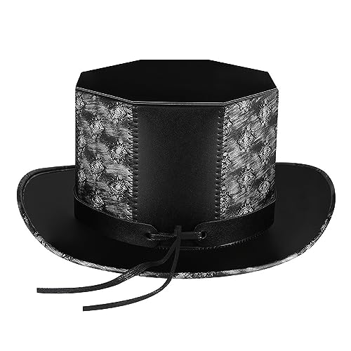 Ralondbey Hut Steampunk Ritter Hut für Männer Frauen Geprägter viktorianischer Hut Unisex Kostüm Flat Top Hut Gothic Hippies Cap Bühnenrequisiten Hut von Ralondbey