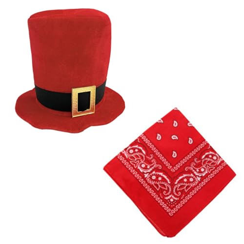 Ralondbey Mütze Santa Tall Hat und Bandana Set für Erwachsene Unisex Stoffschnallen Gürtel Weihnachten Caps Festival Urlaub Caps Kostüm Zubehör von Ralondbey