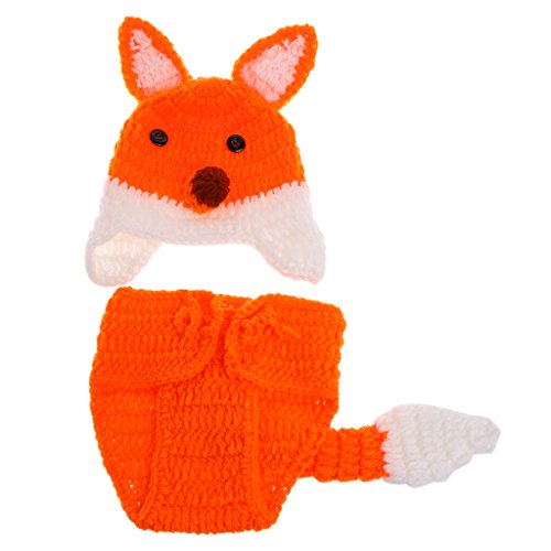 Ralondbey Niedliche Huthose Für Neugeborene Fotografie Overalls Gestrickte Shorts Strick Outfits Für Babys Jungen Und Mädchen Mit Orangefarbenem Fuchs von Ralondbey