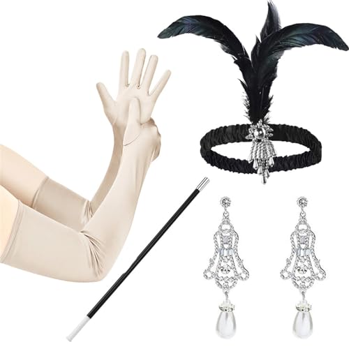 Ralondbey Stirnband 1920er Jahre Flapper Gatsby Party Kostüm Zubehör für Frauen Vintage Strass Kopfbedeckung baumelnder Ohrring Cosplay Dress Up von Ralondbey