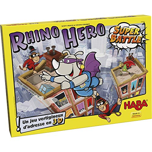 Haba 302808 - Rhino Hero - Super Battle, spannendes 3D-Stapelspiel für Kinder ab 5 Jahren, Geschicklichkeitsspiel zum Bestseller Rhino Hero, empfohlen von der "Kinderspiel des Jahres"-Jury von Randolph