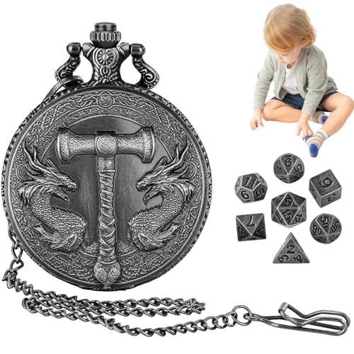 Ranley Pocket Watch Dice Set, Pocket Watch Dice,Kleine Würfel mit Vintage Pocket Watch Shell Case | Gothic Rollen Spielen Brettspielzubehör für Erwachsene Kinder von Ranley