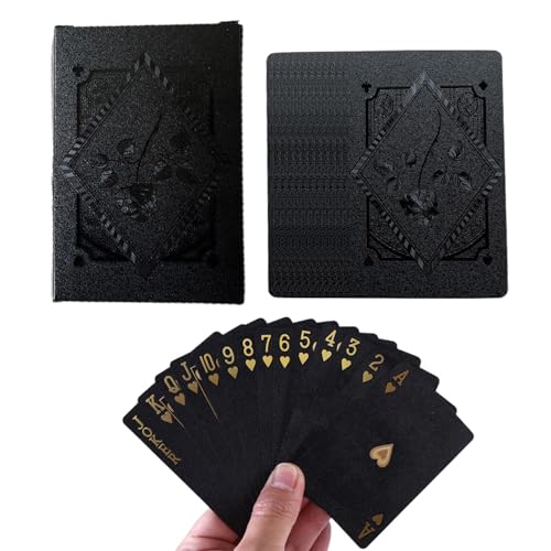 Ranley Schwarze Kunststoff-Spielkarten, Set Mit 54 Schwarzen Folien-Pokerkarten Mit Rosenmuster, Wasserdicht Pokerkarten Set, Wasserfestes Kartenspiel, Decks Black Gold Standard Spielkarten von Ranley