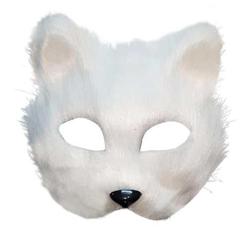 Ranuw Fuchs-Maske, niedliche Plüsch-Maskerade, Halloween, halbes Gesicht, kreative Tier-Requisiten für Männer und Frauen, Plüschtier, kreative Fuchsmaske, Halloween, Maskerade, halbes Gesicht, Weiß von Ranuw