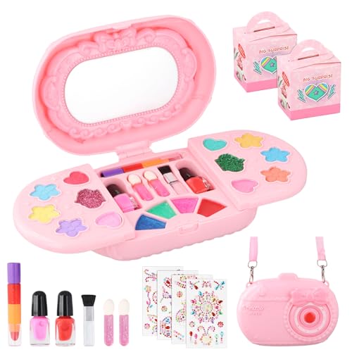 Rapidbok Kinderschminke Set,Waschbar Schminke Kinder Make Up Set,Schminkkoffer Mädchen mit Glitzersteine selbstklebend,Schminkset Spielzeug,für Mädchen ab 4-6, 7-8, 9-12 Jahren von Rapidbok