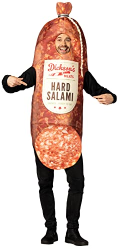 Rasta Imposta Smoked Hard Salami Halloween-Kostüm, Delikatessen, Fleisch, Wurst, Lebensmittel-Party, lustiges Herren-Kostüm, Einheitsgröße für Erwachsene, Rot/Ausflug, einfarbig (Getaway Solids), von Rasta Imposta