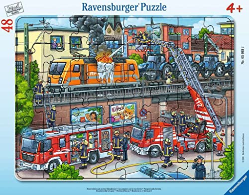 Ravensburger Kinderpuzzle - 05093 Feuerwehreinsatz an den Bahngleisen - Rahmenpuzzle für Kinder ab 4 Jahren, mit 48 Teilen von Ravensburger