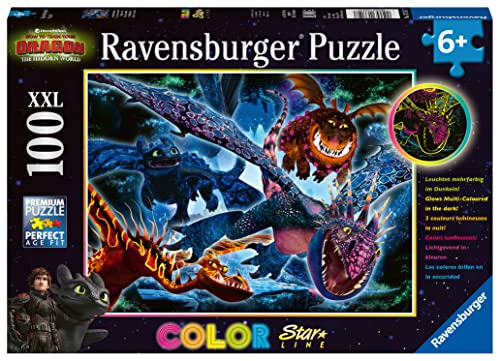 Ravensburger Kinderpuzzle - 13710 Leuchtende Dragons - Dragons-Leuchtpuzzle für Kinder ab 6 Jahren, mit 100 Teilen im XXL-Format, Leuchtet im Dunkeln von Ravensburger