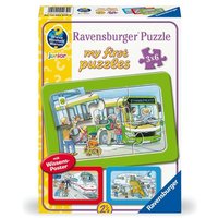 Ravensburger Kinderpuzzle - 12004039 Unterwegs mit Bus, Bahn und Flugzeug - my first puzzle mit 3x6 Teilen und mit Wieso? Weshalb? Warum? Wissensposte von Ravensburger Spieleverlag