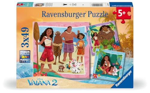 Ravensburger Kinderpuzzle 12004102 - Vaiana 2 Auf zu neuen Abenteuern - Puzzle für Kinder ab 5 Jahren, 3X 49 Teile von Ravensburger