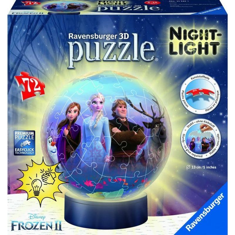 Ravensburger 3D Puzzle 11141 - Nachtlicht Puzzle-Ball Disney Frozen 2 - 72 Teile von Ravensburger Verlag 3D puzzle
