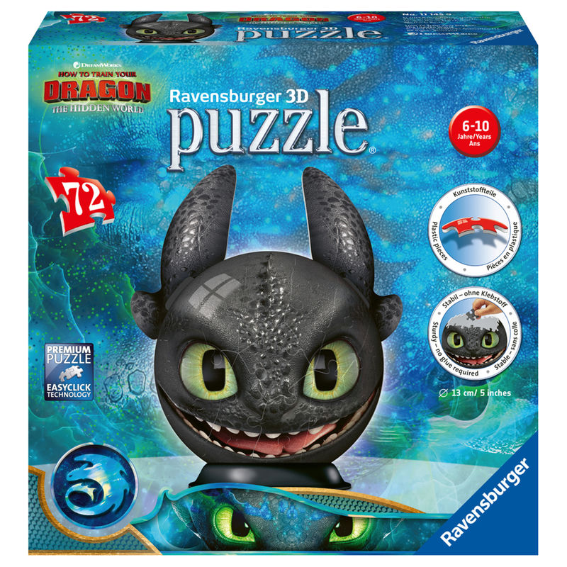 3D-Puzzle DRAGONS 3 – OHNEZAHN MIT OHREN 72-teilig von Ravensburger Verlag Puzzleball