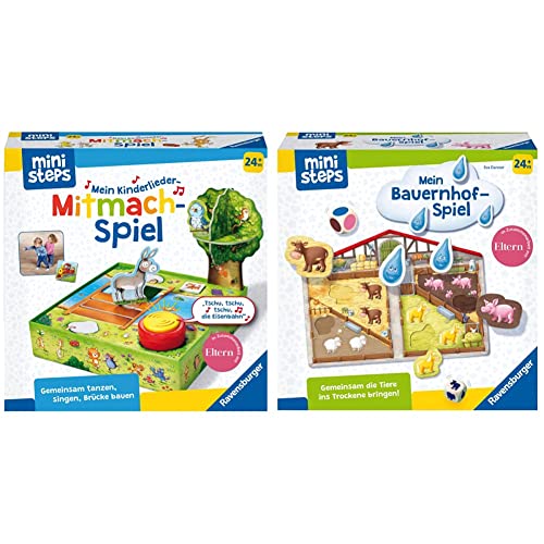 Ravensburger ministeps 4172 Mein Kinderlieder-Mitmachspiel, Lustiges Bewegungspiel mit 12 beliebten Kinderliedern, ab 2 Jahre & 4173 Unser Bauernhof-Spiel, Erstes Spiel rund um Tiere, ab 2 Jahre von Ravensburger ministeps