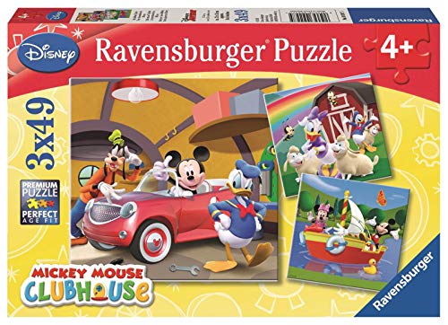 Ravensburger 9247 Mickey & Friends Micky Maus Dreifach-Puzzle, 3 x 49 Teile, Blau/Rot, 5+ von Ravensburger