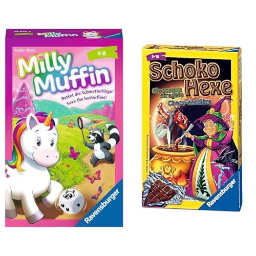 Ravensburger®, Milly Muffin, 20670, kooperatives Einhorn Kinderspiel ab 4 Jahren & 23082 - Schoko Hexe, Mitbringspiel für 2-6 Spieler, Kartenspiel ab 6 Jahren, kompaktes Format, Reisespiel von Ravensburger