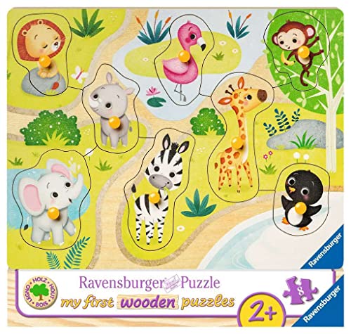 Ravensburger Kinderpuzzle - 03687 Unterwegs im Zoo - my first wooden puzzle mit 10 Teilen - Puzzle für Kinder ab 2 Jahren - Holzpuzzle, Yellow von Ravensburger