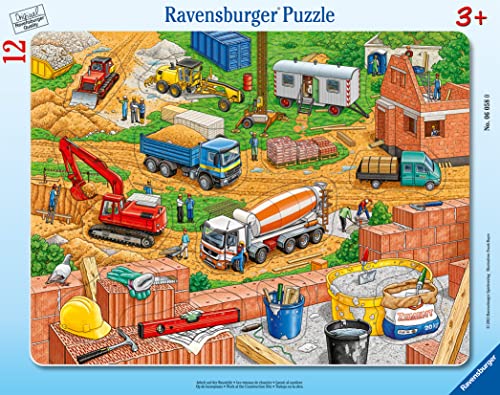 Ravensburger 6058 Kinderpuzzle-06058 Arbeit auf der Baustelle-Rahmenpuzzle für Kinder ab 3 Jahren, mit 12 Teilen, Silver von Ravensburger