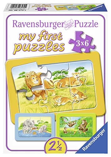 Ravensburger 06574 - My First Puzzles - AFFE, Elefant und Löwe, 3 x 6 Teile Rahmenpuzzle von Ravensburger