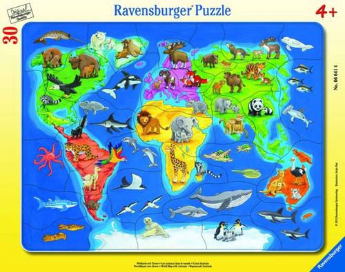 Ravensburger 06641 Rahmepuzzle Weltkarte mit Tieren 30 Teile 6641 von Ravensburger