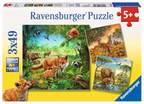 Ravensburger Kinderpuzzle - 09330 Tiere der Erde - Puzzle für Kinder ab 5 Jahren, mit 3x49 Teilen, Yellow von Ravensburger