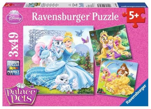 Ravensburger Kinderpuzzle - 09346 Palace Pets - Belle, Cinderella und Rapunzel - Puzzle für Kinder ab 5 Jahren, Disney-Puzzle mit 3x49 Teilen, Yellow von Ravensburger