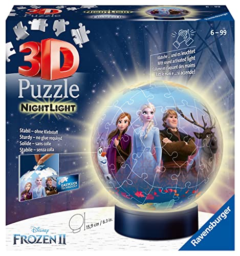 Ravensburger 3D Puzzle 11141 - Nachtlicht Puzzle-Ball Disney Frozen 2 - ab 6 Jahren, LED Nachttischlampe mit Klatsch-Schalter von Ravensburger