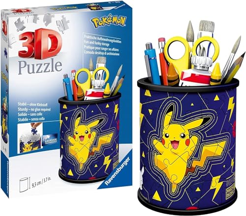 Ravensburger 3D Puzzle 11257 - Utensilo Pokémon Pikachu - 54 Teile - Stiftehalter für Pokémon Fans ab 6 Jahren, Schreibtisch-Organizer für Kinder, Pokémon Spielzeug, Pokémon Geschenk von Ravensburger