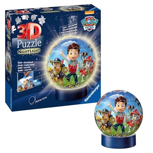 Ravensburger 3D Puzzle 11842 - Nachtlicht Puzzle-Ball Paw Patrol - 72 Teile - ab 6 Jahren, LED Nachttischlampe mit Klatsch-Mechanismus von Ravensburger