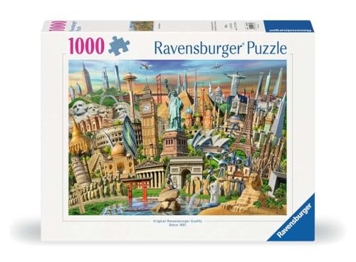 Ravensburger Puzzle 12000332 - Sehenswürdigkeiten weltweit - 1000 Teile Puzzle für Erwachsene und Kinder ab 14 Jahren, Motiv mit Big Ben, Freiheitsstatue und mehr von Ravensburger