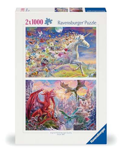 Ravensburger Puzzle 12000339 - Einhorn und Drachen - 2x 1000 Teile Puzzle für Erwachsene und Kinder ab 14 Jahren, Fantasy-Puzzle von Ravensburger