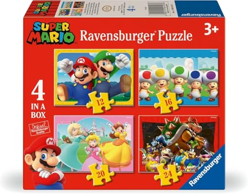 Ravensburger - 2D-Puzzle für Kinder, 4 in Box-12/16/20/24 Teile-Super Mario, 12004107 von Ravensburger