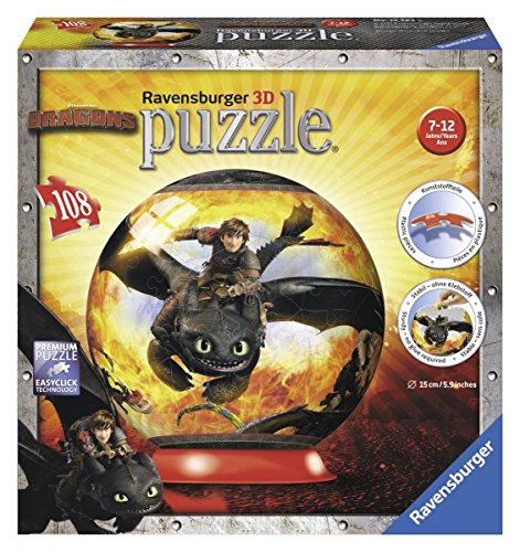 Ravensburger 12262 - Dragons - Drachenzähmen leicht gemacht, 108 Teile 3D Puzzle-Ball von Ravensburger