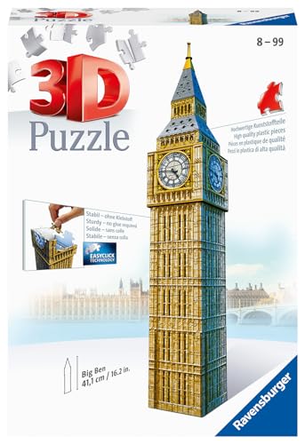 Ravensburger 3D Puzzle 12554 - Big Ben - Der weltbekannte Uhrenturm aus London, offiziell seit 2012 Elizabeth Tower genannt, als dreidimensionales Modell zum selber Puzzeln ab 8 Jahren von Ravensburger